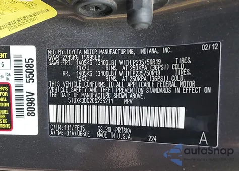 2012 Toyota Sienna Se 8 Passenger from USA, damaged, VIN 5TDXK3DC2CS235211